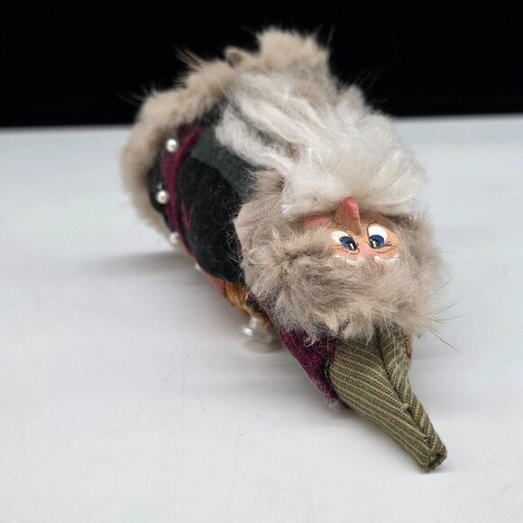 Handmade Fuzzy Santa Art Doll Multicolor Patchwork Design Gold utton Accents - Picture 7 of 8